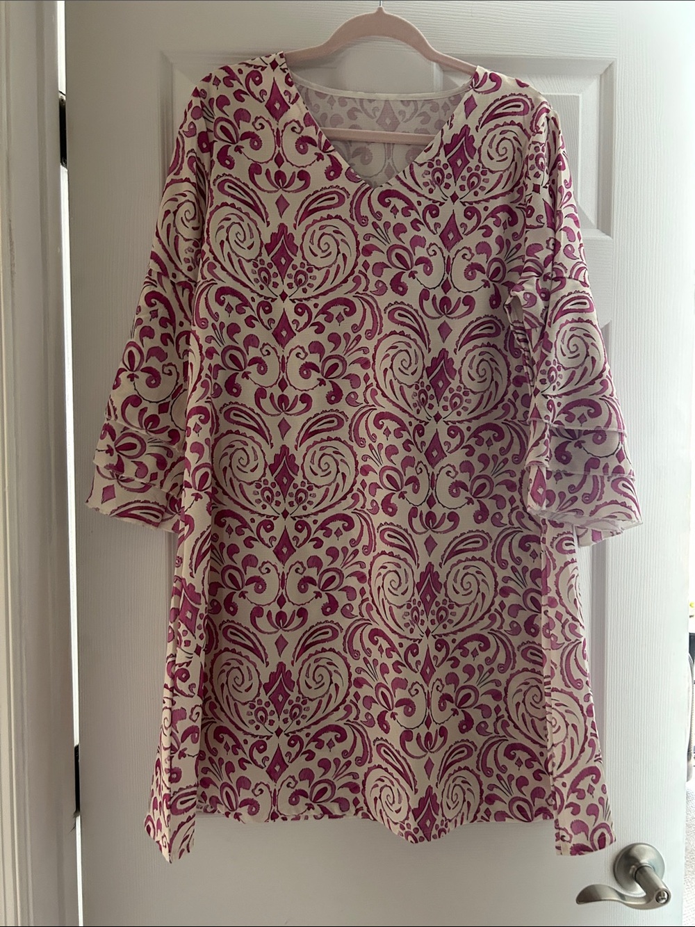 Women’s Printed Tunic Dress in Cream and Magenta